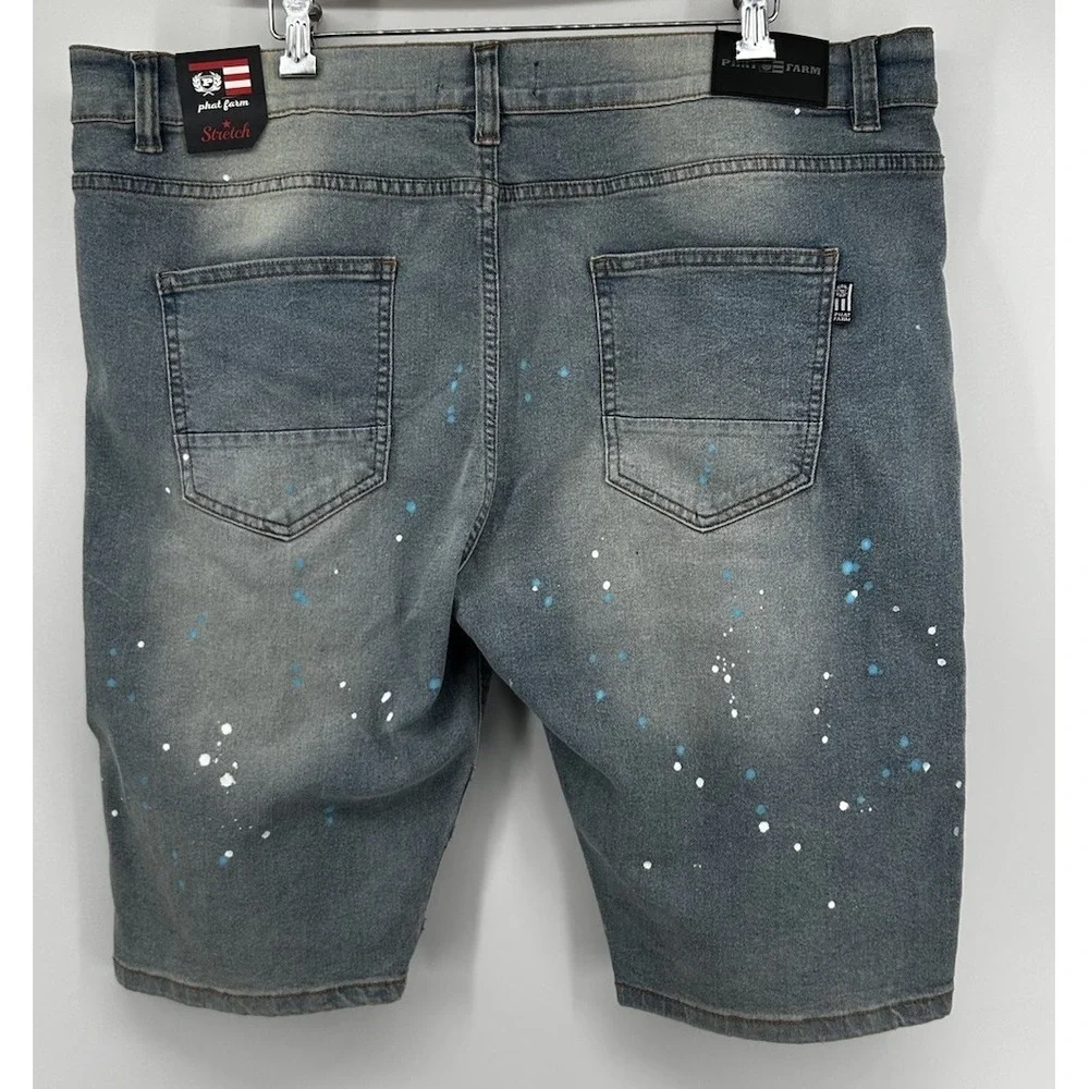 Phat Farm Stretch Denim Light Washed Distressed Jean Shorts Blue 42 NWT